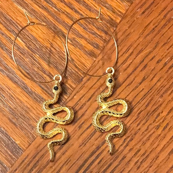 Exotic Gold Hanging Snake Hoop Earrings! - Picture 8 of 8
